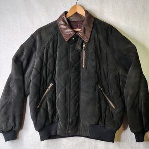 VINTAGE Iceberg Jacket Black Suede Leather‎ Bomber Quilted Paris Bernie Dakar VW
